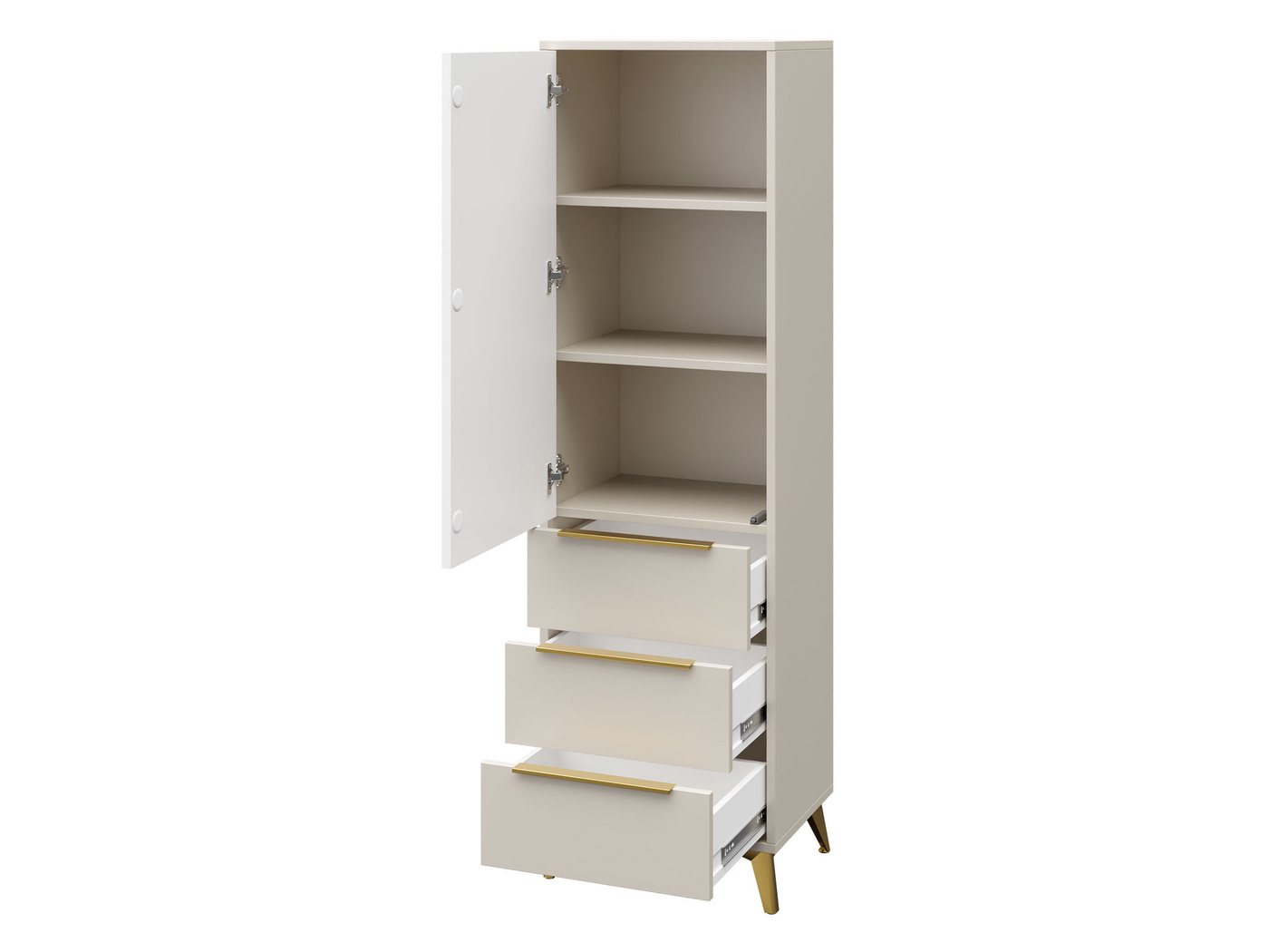 MIRJAN24 Wohnzimmer-Set Xylix III, (2er-Set, Kleiderschrank, TV-Lowboard mit Kamin), Griffe und Füße aus Metall in der Farbe Gold – Bild 3 von 5