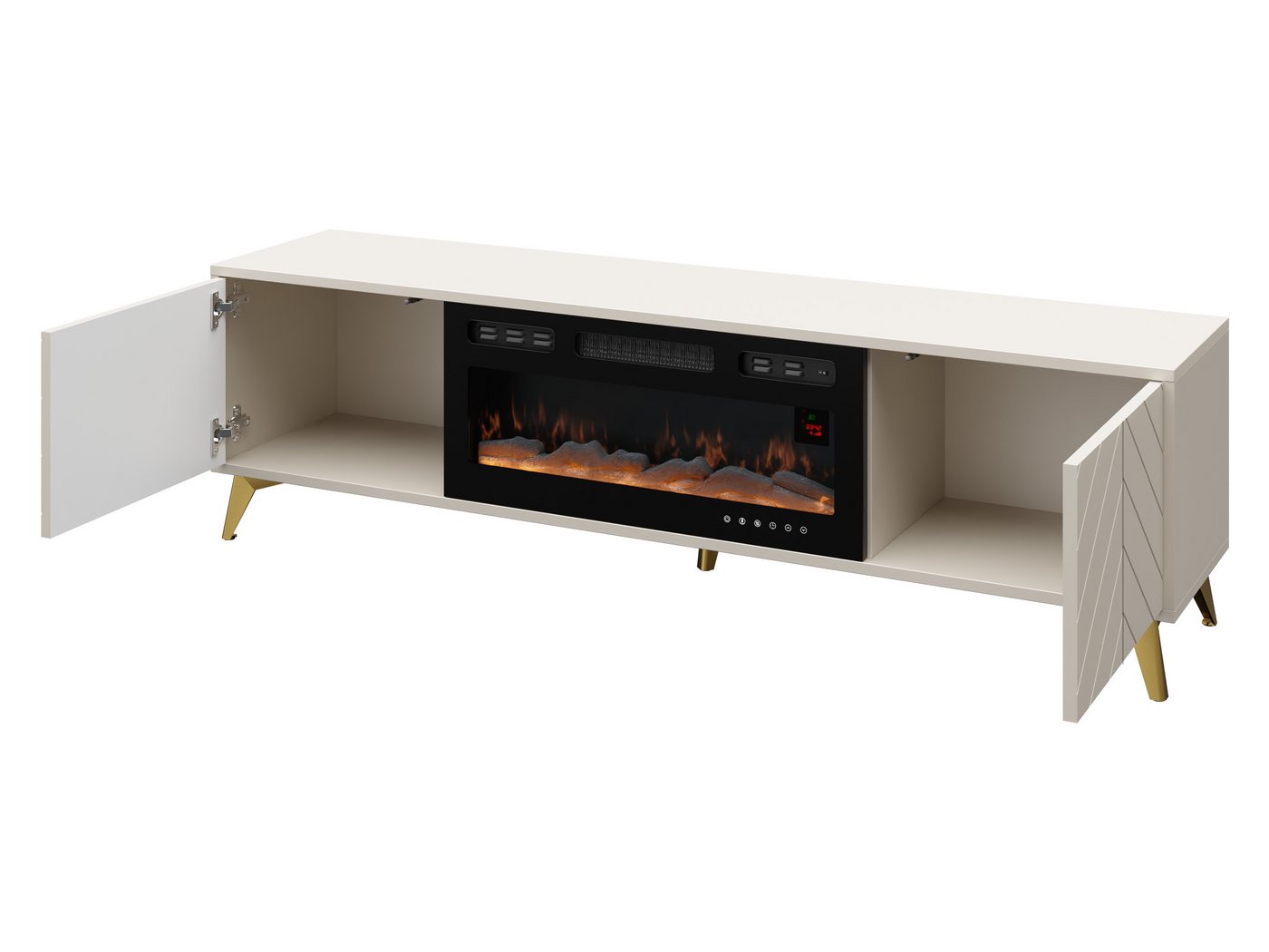 MIRJAN24 Wohnzimmer-Set Xylix III, (2er-Set, Kleiderschrank, TV-Lowboard mit Kamin), Griffe und Füße aus Metall in der Farbe Gold – Bild 4 von 5