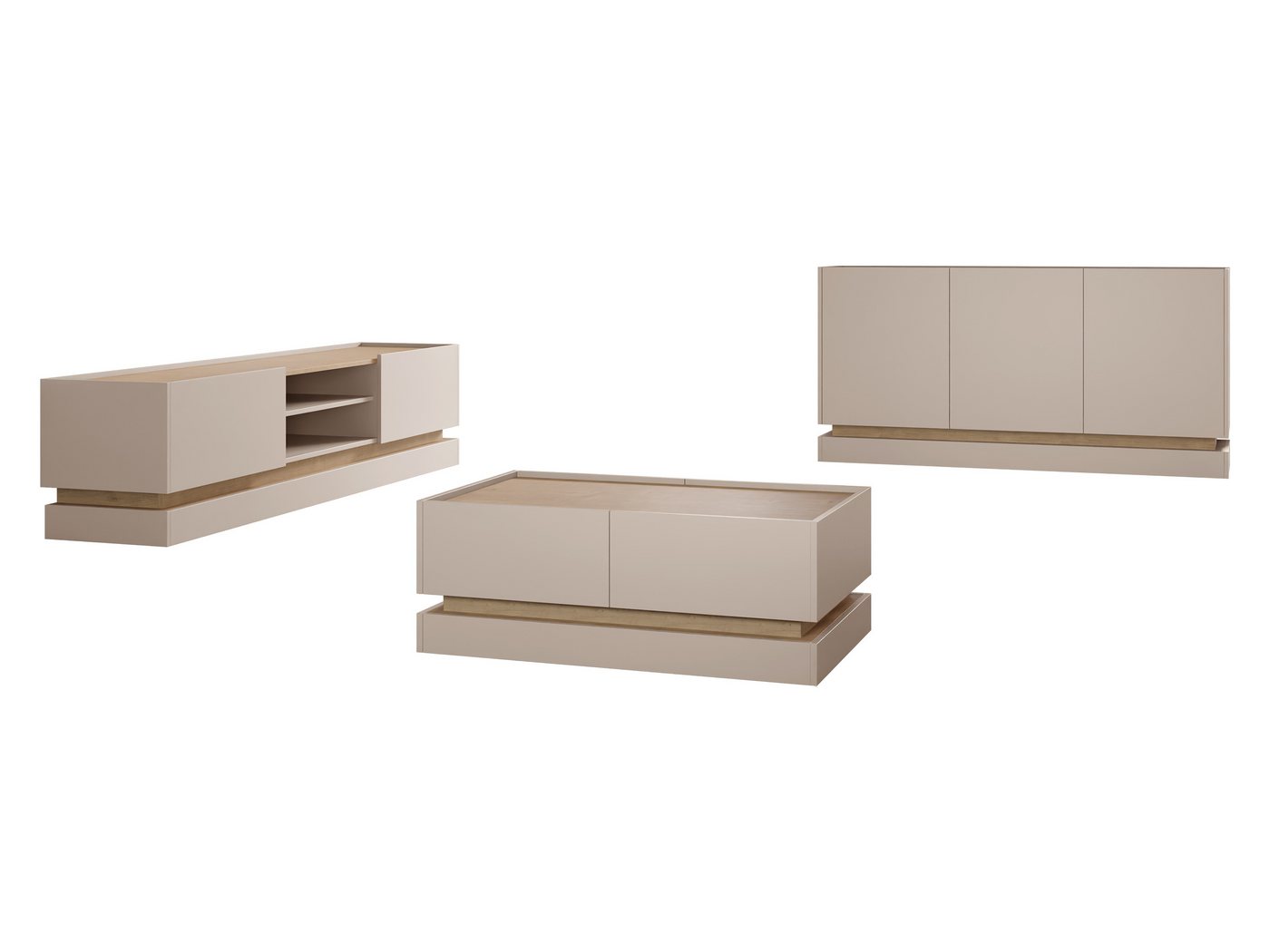 MIRJAN24 Wohnzimmer-Set Zarpant, (3er-Set, Kommode, Couchtisch, TV-Lowboard), Sockel + höhenverstellbare Füße – Bild 2 von 5