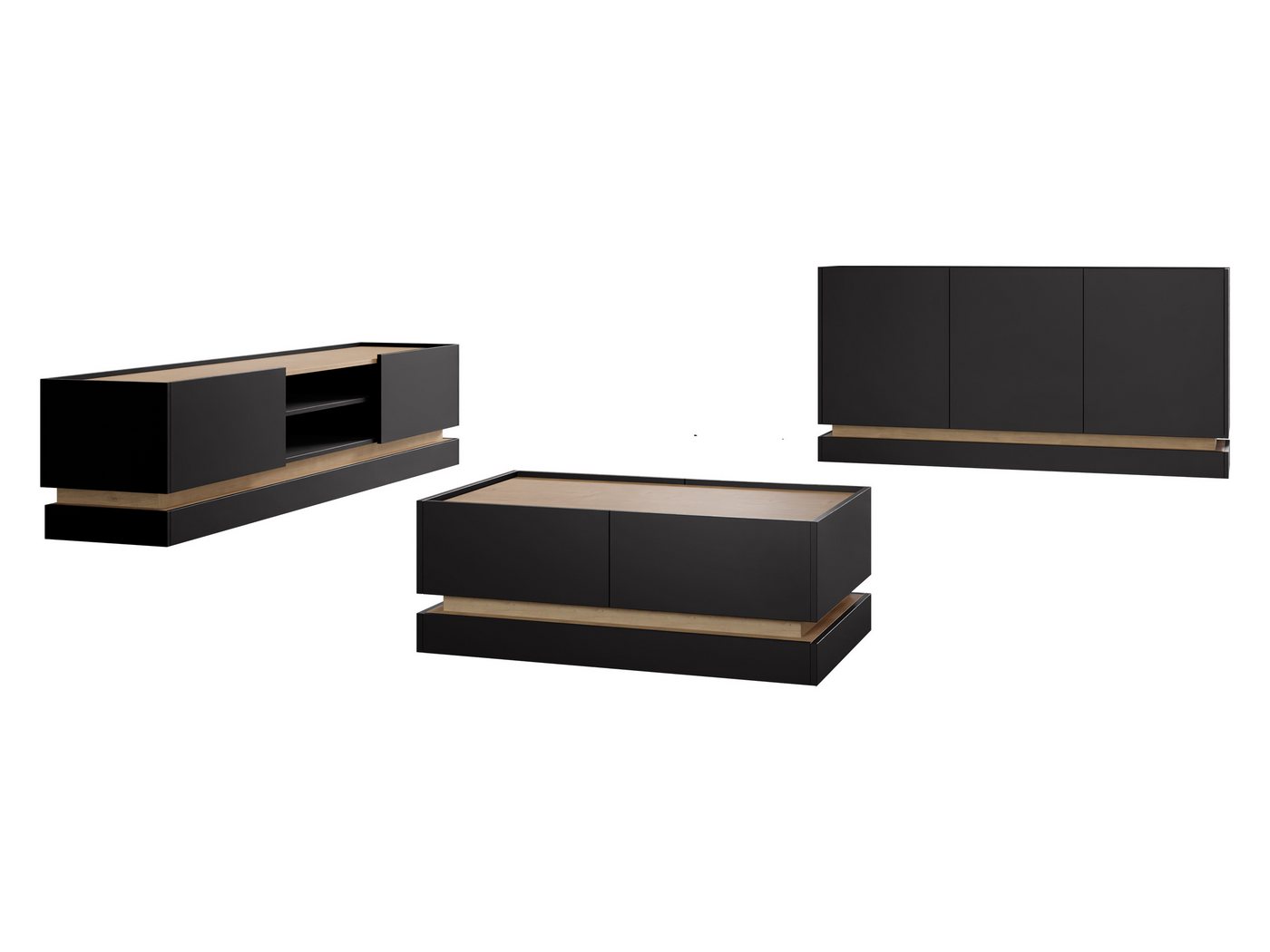 MIRJAN24 Wohnzimmer-Set Zarpant, (3er-Set, Kommode, Couchtisch, TV-Lowboard), Sockel + höhenverstellbare Füße – Bild 2 von 5