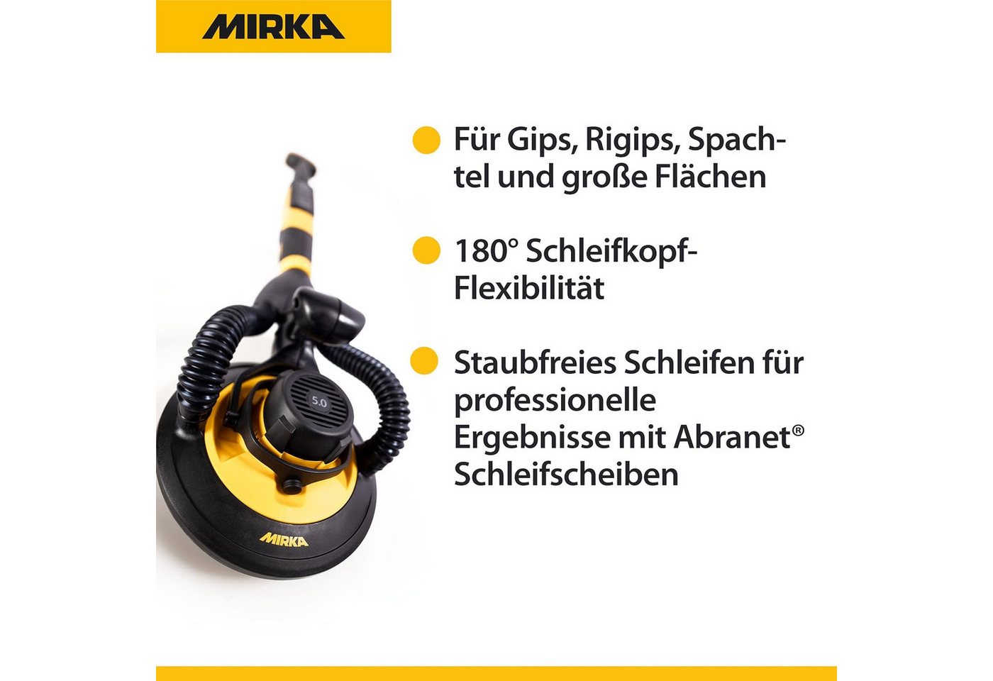 Mirka Exzenterschleifer LEROS, 3,5 kg, bürstenlos, 180° flexibler Kopf, inkl. Tragetasche – Bild 3 von 5