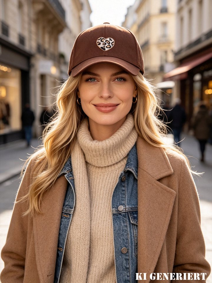 MIRROSI Baseball Cap Damen Baseballcap mit Leo-Herz Patch – verstellbare Cap etwas dickerer Stoff, Einheitsgröße für Herbst, Winter & Frühling – Bild 2 von 4