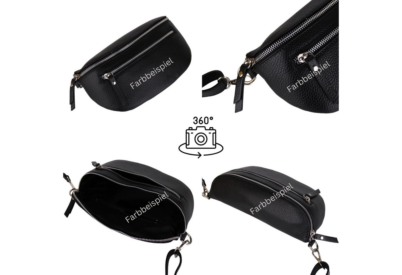 MIRROSI Bauchtasche Damen, Echtleder, Leder, Made in Italy, Umhängetasche, Brusttasche, (Schultertasche für jeden Anlass (1 Tasche & 2 Gurt), Mit zwei Reißversc – Bild 3 von 3