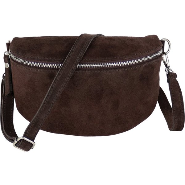 MIRROSI Bauchtasche Damen, Veloursleder, Made in Italy,Umhängetasche, Brusttasche (Schultertasche für jeden Anlass, 28x18x9 cm), Crossbody Bag, Schwarz, gemuste