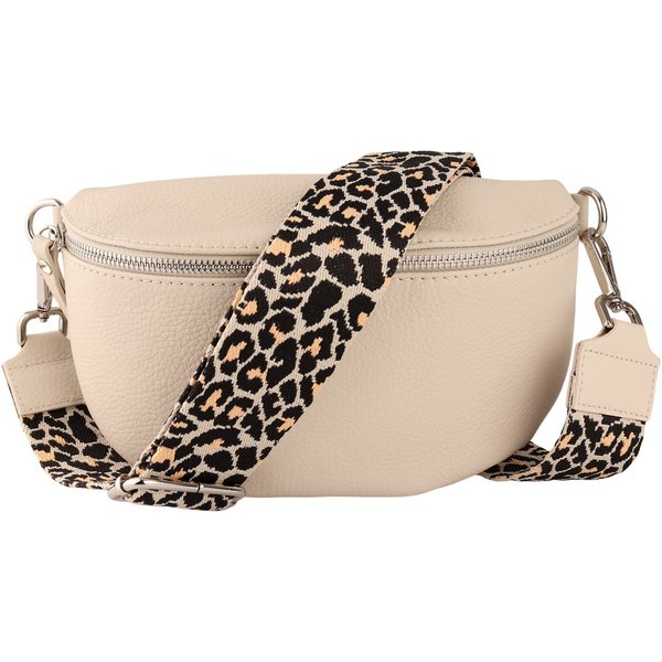MIRROSI Bauchtasche Damen, Echtleder, Made in Italy, Umhängetasche, Brusttasche, (Schultertasche für jeden Anlass (1 Tasche & 2 Gurte), Crossbody Bag, Beige, ge