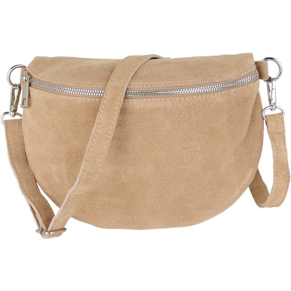 MIRROSI Bauchtasche Damen,Wildleder, Made in Italy,Umhängetasche, Brusttasche (Schultertasche für jeden Anlass (1 Tasche & 1 oder 2 Gurte), 26x20x8 cm, Reißvers