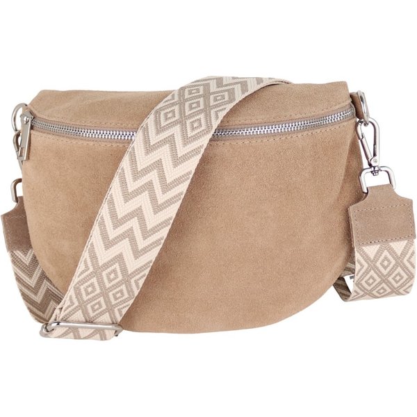 MIRROSI Bauchtasche Damen,Wildleder, Made in Italy,Umhängetasche, Brusttasche (Schultertasche für jeden Anlass (1 Tasche & 1 oder 2 Gurte), 26x20x8 cm, Reißvers