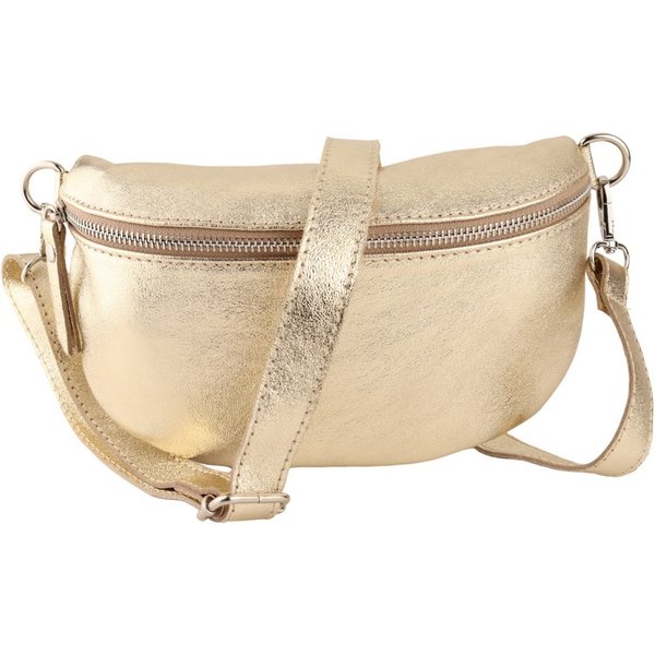 MIRROSI Bauchtasche Damen, Echtleder, Leder, Made in Italy, Umhängetasche, Brusttasche, (Schultertasche für jeden Anlass (1 Tasche & 1 / 2 Gurte), METALIC Gold 