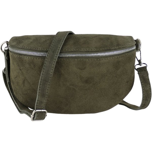 MIRROSI Bauchtasche Damen, Veloursleder, Made in Italy,Umhängetasche, Brusttasche (Schultertasche für jeden Anlass, 28x18x9 cm), Crossbody Bag, Schwarz, gemuste