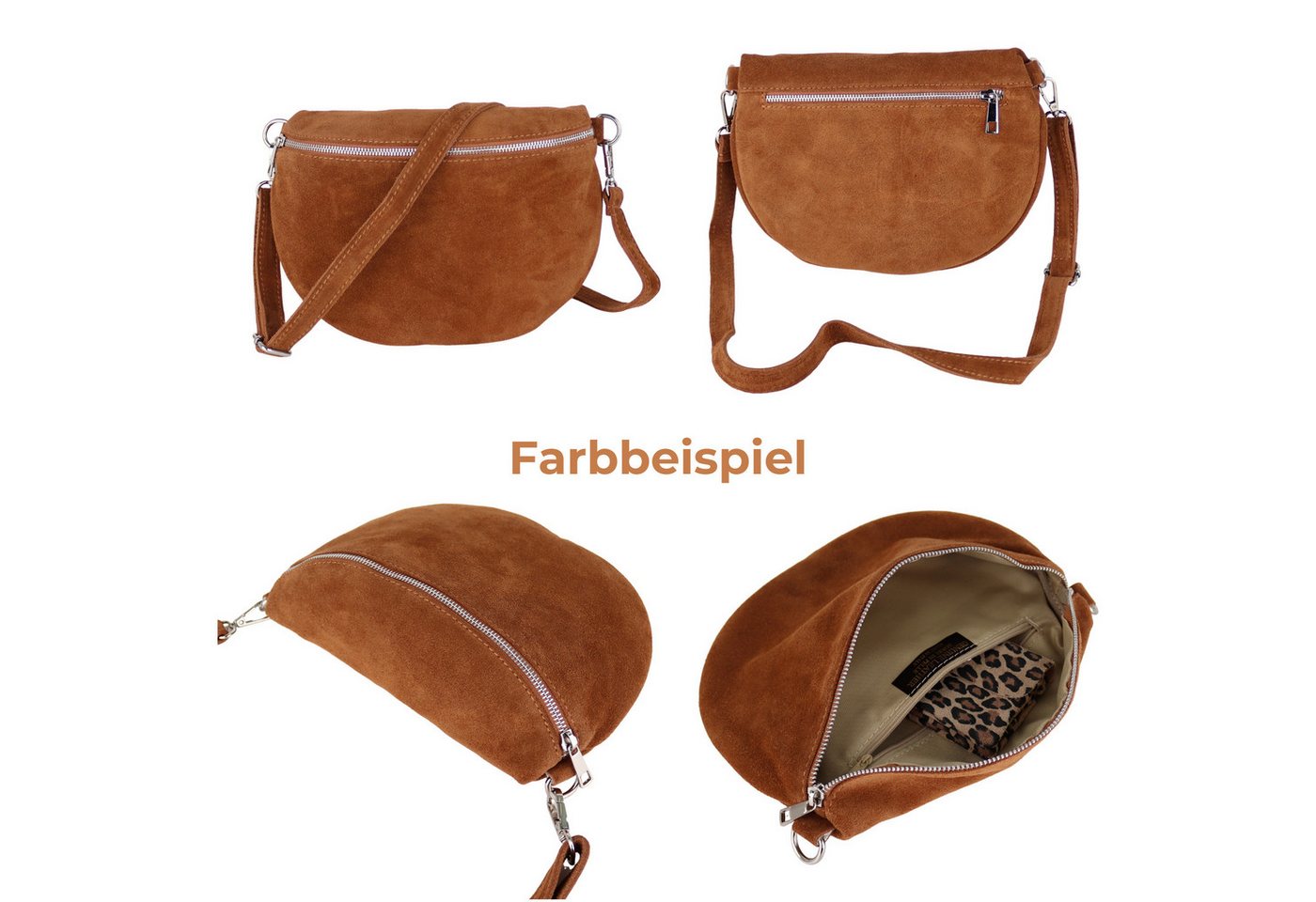 MIRROSI Bauchtasche Damen,Wildleder, Made in Italy,Umhängetasche, Brusttasche (Schultertasche für jeden Anlass (1 Tasche & 1 oder 2 Gurte), 26x20x8 cm, Reißvers – Bild 2 von 2