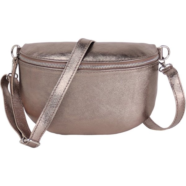 MIRROSI Bauchtasche Damen, Echtleder, Leder, Made in Italy, Umhängetasche, Brusttasche, (Schultertasche für jeden Anlass (1 Tasche & 1 / 2 Gurte), METALIC Gold 