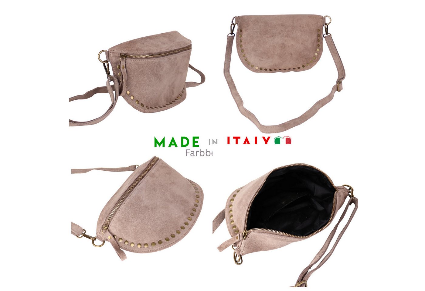 MIRROSI Bauchtasche Damen, Echtleder, Leder, Made in Italy, Umhängetasche, Brusttasche, (Schultertasche für jeden Anlass), Crossbody Bag, Damen Taschen mit Niet – Bild 3 von 3