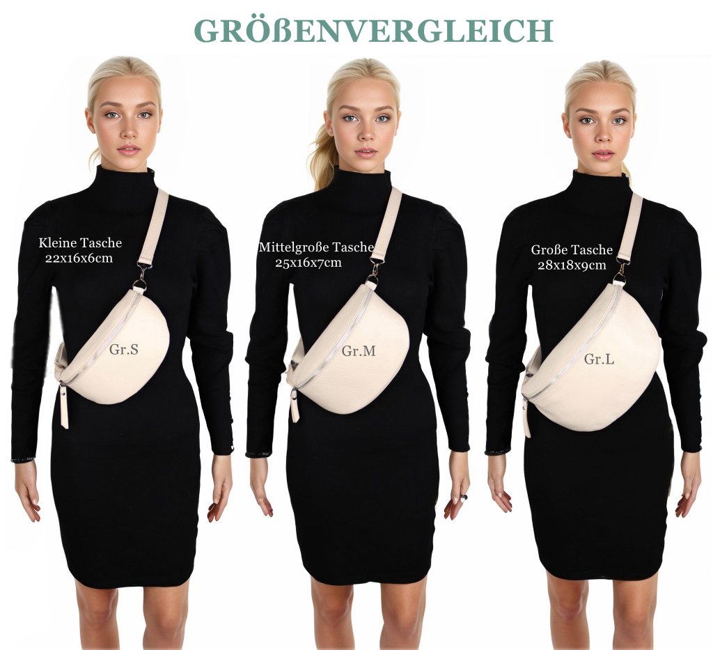 MIRROSI Bauchtasche Damen, Echtleder, Leder, Made in Italy, Umhängetasche, Brusttasche, (Schultertasche für jeden Anlass (1 Tasche & 2 Gurte), Damen Taschen, 3  – Bild 3 von 3