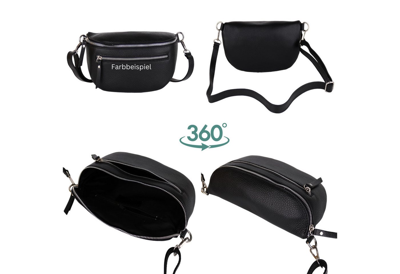 MIRROSI Bauchtasche Damen, Echtleder, Leder, Made in Italy, Umhängetasche, Brusttasche, (Schultertasche für jeden Anlass (1 Tasche & 2 Gurt), Mit zwei Reißversc – Bild 2 von 3