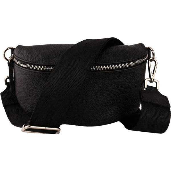 MIRROSI Bauchtasche Damen, Echtleder, Made in Italy, Umhängetasche, Brusttasche, (Schultertasche für jeden Anlass (1 Tasche & 2 Gurte), Crossbody Bag, Schwarz, 