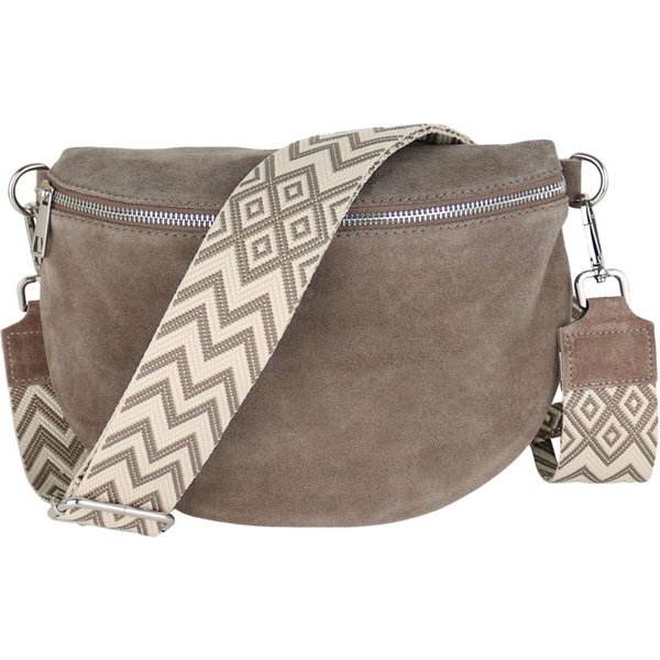 MIRROSI Bauchtasche Damen,Wildleder, Made in Italy,Umhängetasche, Brusttasche (Schultertasche für jeden Anlass (1 Tasche & 1 oder 2 Gurte), 26x20x8 cm, Reißvers