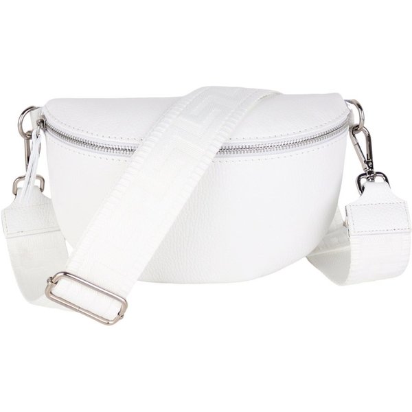 MIRROSI Bauchtasche Damen, Echtleder, Made in Italy, Umhängetasche, Brusttasche, (Schultertasche für jeden Anlass (1 Tasche & 2 Gurte), Crossbody Bag, Weiß, gem