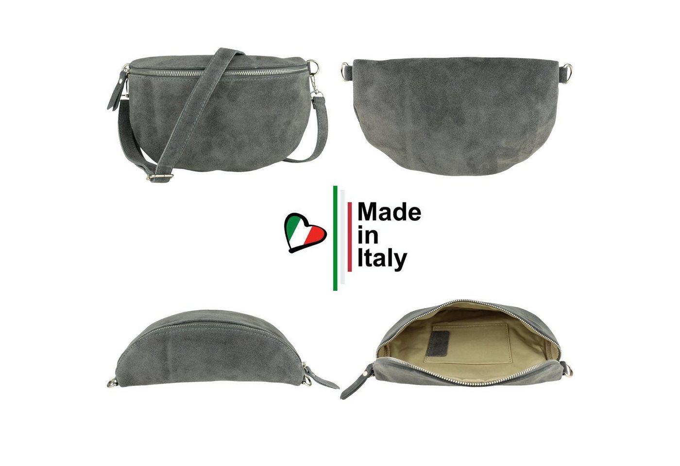 MIRROSI Bauchtasche Damen, Echtleder,Leder, Made in Italy, Umhängetasche, Brusttasche, (Schultertasche für jeden Anlass (1 Tasche & 2 Gurte), Crossbody Bag, gem – Bild 2 von 2