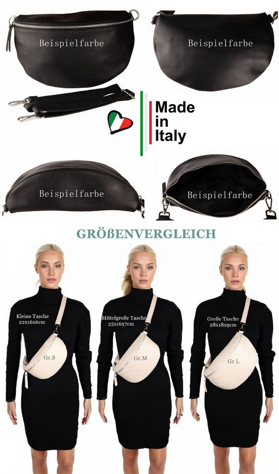 MIRROSI Bauchtasche Damen, Echtleder, Leder, Made in Italy, Umhängetasche, Brusttasche, (Schultertasche für jeden Anlass (1 Tasche & 1 Gurt), 3 Größen auswählba – Bild 2 von 3