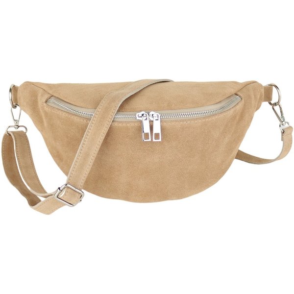 MIRROSI Bauchtasche Damen, Wildleder, Made in Italy, Umhängetasche, Brusttasche (Schultertasche für jeden Anlass (1 Tasche & 1 Gurt), 33x18x12cm, Reißverschluss