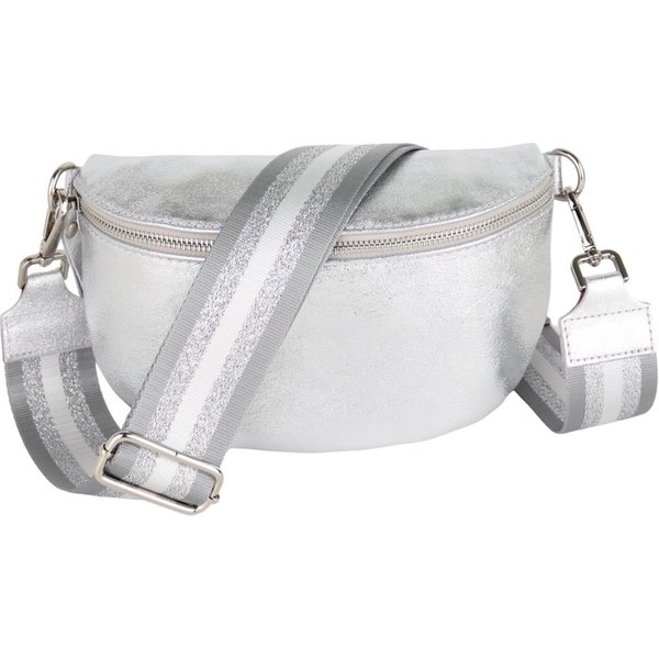 MIRROSI Bauchtasche Damen, Echtleder, Leder, Made in Italy, Umhängetasche, Brusttasche, (Schultertasche für jeden Anlass (1 Tasche & 1 / 2 Gurte), METALIC Gold 
