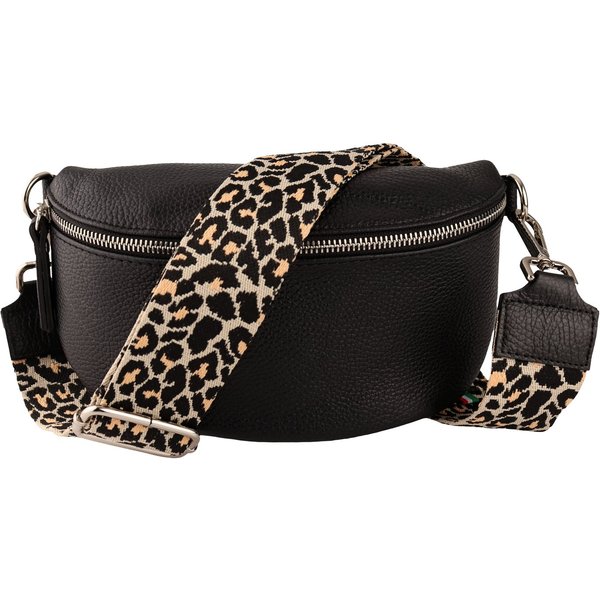 MIRROSI Bauchtasche Damen, Echtleder, Made in Italy, Umhängetasche, Brusttasche, (Schultertasche für jeden Anlass (1 Tasche & 2 Gurte), Crossbody Bag, Schwarz, 