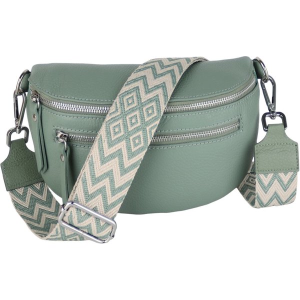 MIRROSI Bauchtasche Damen, Echtleder, Leder, Made in Italy, Umhängetasche, Brusttasche, (Schultertasche für jeden Anlass (1 Tasche & 2 Gurt), Mit zwei Reißversc