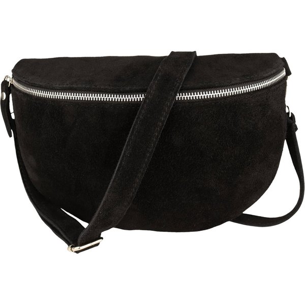 MIRROSI Bauchtasche Damen, Veloursleder, Made in Italy,Umhängetasche, Brusttasche (Schultertasche für jeden Anlass, 28x18x9 cm), Crossbody Bag, Schwarz, gemuste