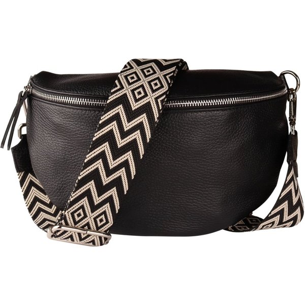 MIRROSI Bauchtasche Damen, Echtleder, Made in Italy, Umhängetasche, Brusttasche, (Schultertasche für jeden Anlass (1 Tasche & 2 Gurte), Crossbody Bag, Schwarz, 