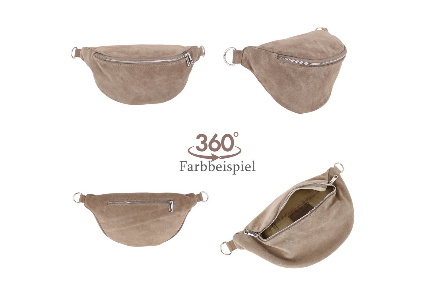 MIRROSI Bauchtasche Damen, Wildleder, Made in Italy, Umhängetasche, Brusttasche (Schultertasche für jeden Anlass (1 Tasche & 1 Gurt), 33x18x12cm, Reißverschluss – Bild 3 von 3