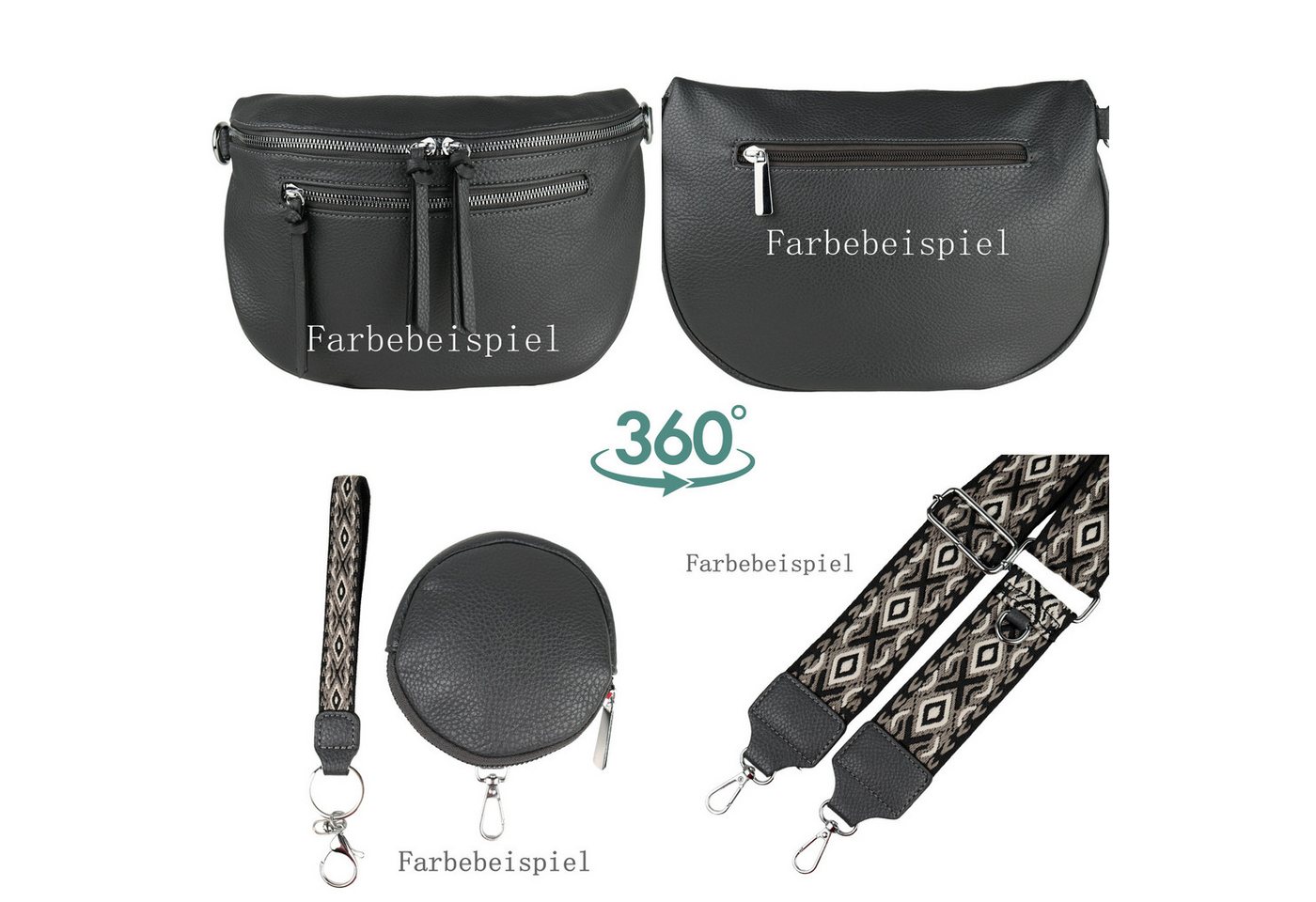 MIRROSI Bauchtasche Damen Taschen, Umhängetasche, Brusttasche, 30x20x9cm Veganes Leder (Schultertasche für jeden Anlass, (dazu 1x Münzbeutel und 1x Schlüsselban – Bild 2 von 3