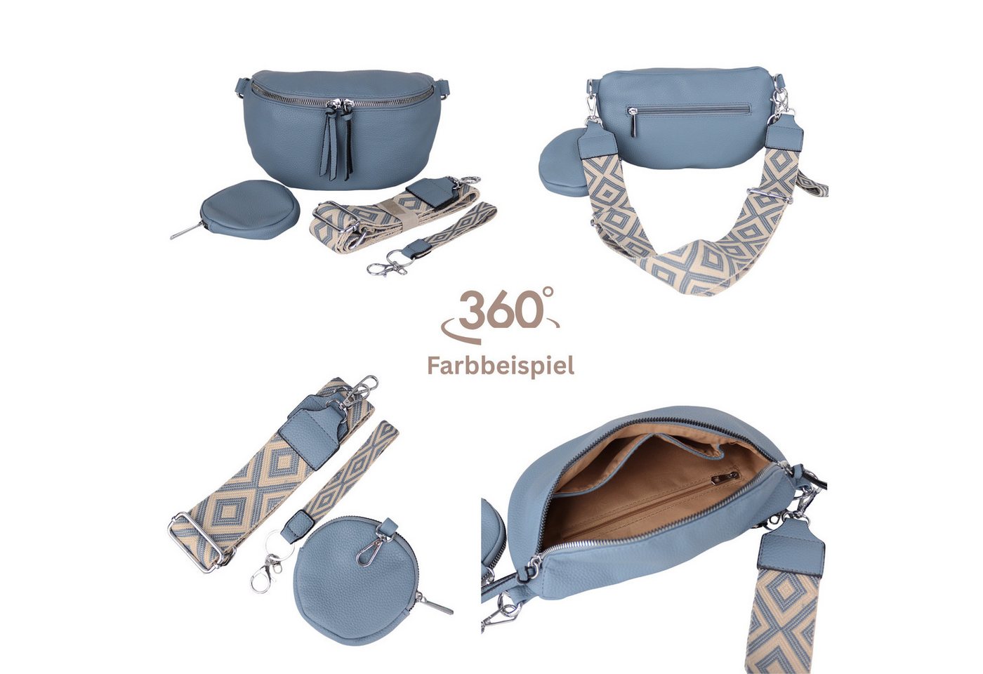MIRROSI Bauchtasche Damen Taschen, Umhängetasche, Brusttasche, 26x16x8cm Veganes Leder (Schultertasche für jeden Anlass, (dazu 1x Schlüsselband und 1x Münzenbeu – Bild 3 von 3