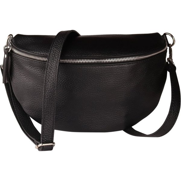 MIRROSI Bauchtasche Damen, Echtleder, Made in Italy, Umhängetasche, Brusttasche, (Schultertasche für jeden Anlass (1 Tasche & 1 Gurte), Crossbody Bag, Schwarz, 