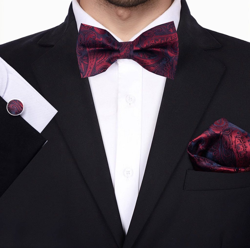 MIRROSI Fliege Herren Set (inkl. 1x Einstecktuch, 1 Paar Manschettenknöpfen) (Hochwertige Verarbeitung und viele Details) Herrenfliege inkl Geschenkbox – Bild 2 von 3