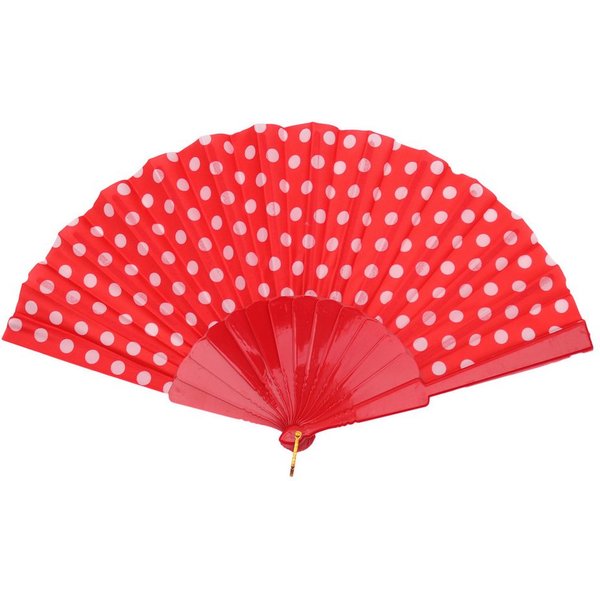 MIRROSI Handfächer Damen mit Punkten, Klappfächer aus Stoff & Kunststoff, Leicht, stabil und Vintage Look