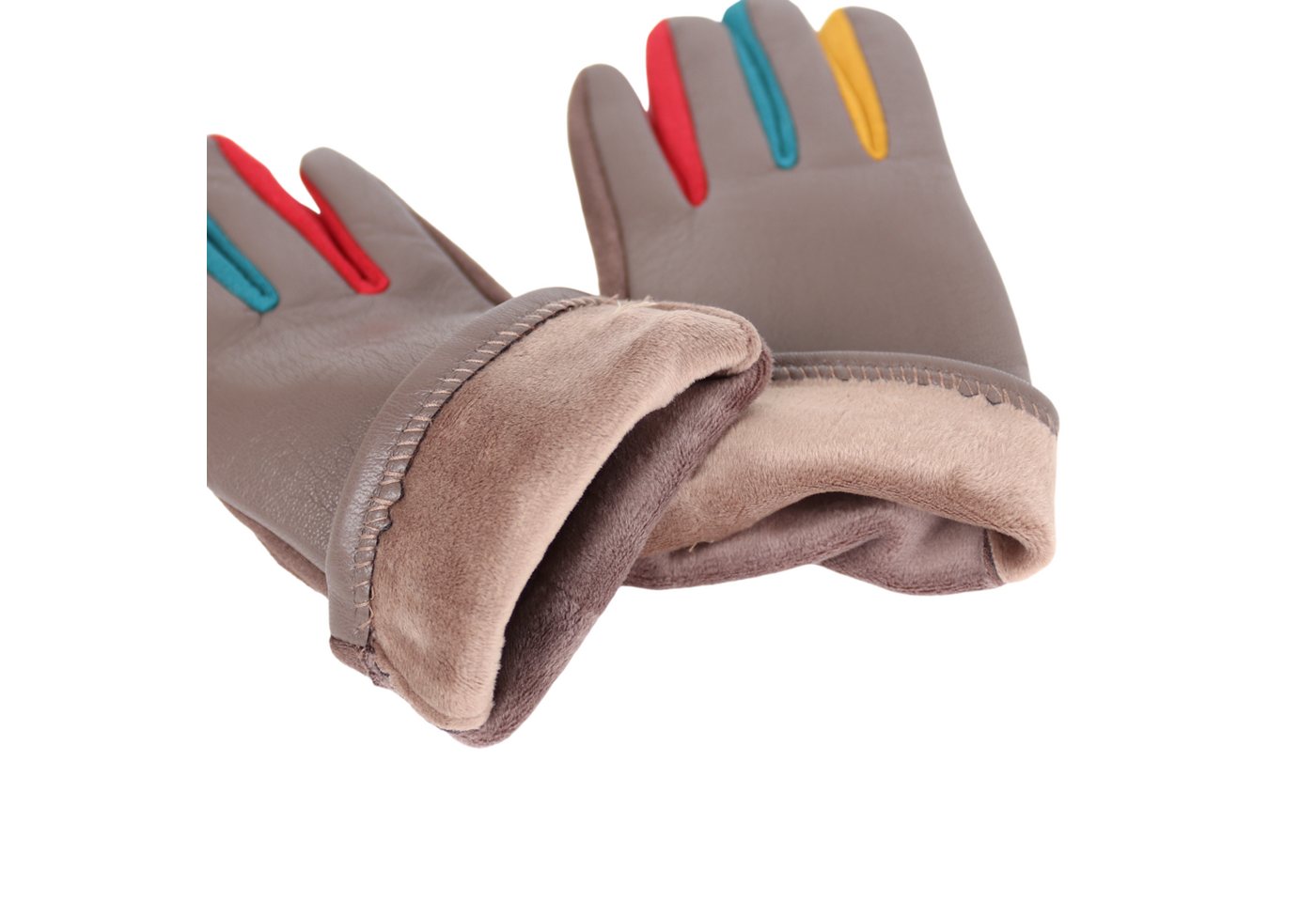 MIRROSI Lederhandschuhe Damen Touchscreen Handschuhe gefüttert Warm ONESIZE (Bunt Dezent) aus Veganleder sehr weich und warm ideal für Herbst oder Winter – Bild 3 von 4