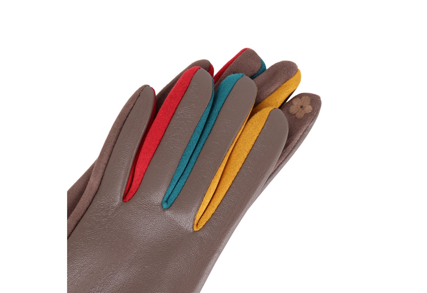MIRROSI Lederhandschuhe Damen Touchscreen Handschuhe gefüttert Warm ONESIZE (Bunt Dezent) aus Veganleder sehr weich und warm ideal für Herbst oder Winter – Bild 4 von 4