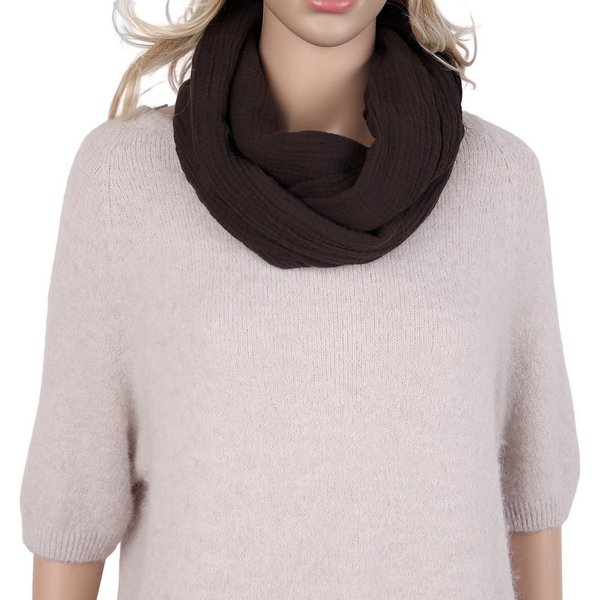 MIRROSI Loop Damen Schal aus Musellin, Made in Italy 70x20cm, Uni, Schlauchschal, (Zweimal um den Hals wickelbar, ca. 70x20cm), Damen Halstuch ideal für Frühlin