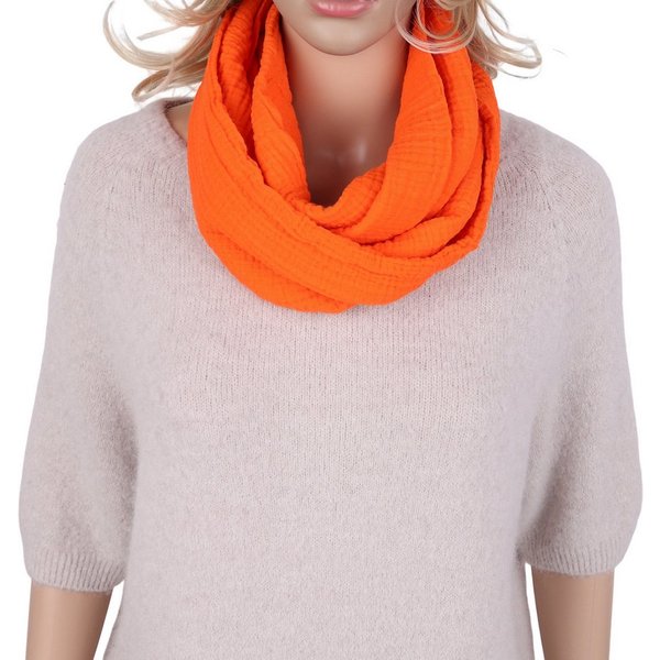 MIRROSI Loop Damen Schal aus Musellin, Made in Italy 70x20cm, Uni, Schlauchschal, (Zweimal um den Hals wickelbar, ca. 70x20cm), Damen Halstuch ideal für Frühlin
