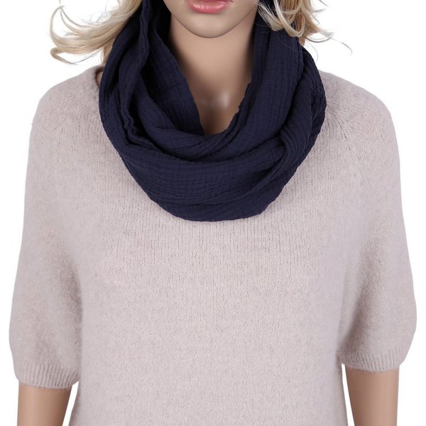 MIRROSI Loop Damen Schal aus Musellin, Made in Italy 70x20cm, Uni, Schlauchschal, (Zweimal um den Hals wickelbar, ca. 70x20cm), Damen Halstuch ideal für Frühlin