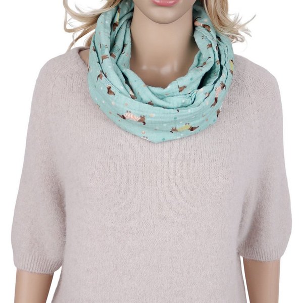 MIRROSI Loop Damen Schal aus Musellin, Made in Italy 70x20cm, Dackel, Schlauchschal, (Zweimal um den Hals wickelbar, ca.70x20cm), Damen Halstuch ideal für Frühl