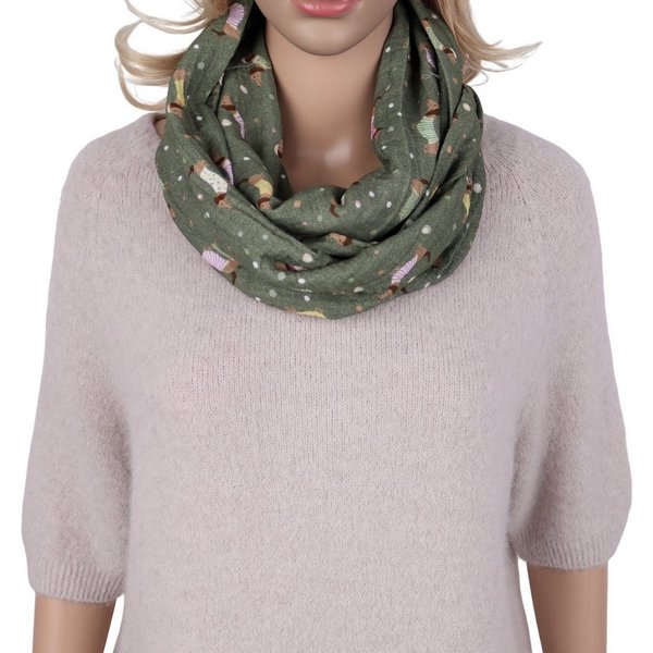 MIRROSI Loop Damen Schal aus Musellin, Made in Italy 70x20cm, Dackel, Schlauchschal, (Zweimal um den Hals wickelbar, ca.70x20cm), Damen Halstuch ideal für Frühl