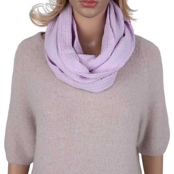 MIRROSI Loop Damen Schal aus Musellin, Made in Italy 70x20cm, Uni, Schlauchschal, (Zweimal um den Hals wickelbar, ca. 70x20cm), Damen Halstuch ideal für Frühlin