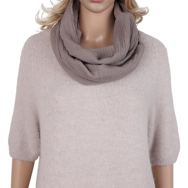 MIRROSI Loop Damen Schal aus Musellin, Made in Italy 70x20cm, Uni, Schlauchschal, (Zweimal um den Hals wickelbar, ca. 70x20cm), Damen Halstuch ideal für Frühlin