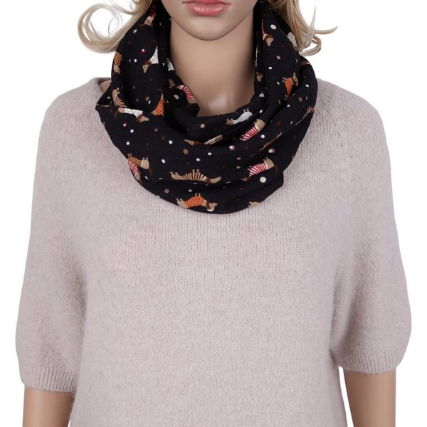 MIRROSI Loop Damen Schal aus Musellin, Made in Italy 70x20cm, Dackel, Schlauchschal, (Zweimal um den Hals wickelbar, ca.70x20cm), Damen Halstuch ideal für Frühl