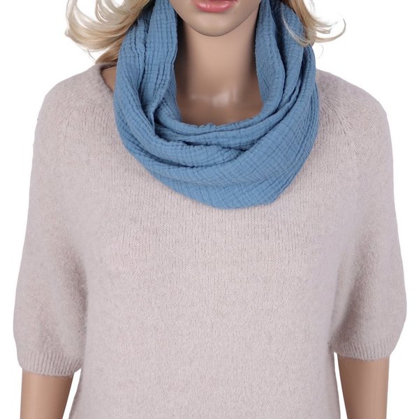 MIRROSI Loop Damen Schal aus Musellin, Made in Italy 70x20cm, Uni, Schlauchschal, (Zweimal um den Hals wickelbar, ca. 70x20cm), Damen Halstuch ideal für Frühlin