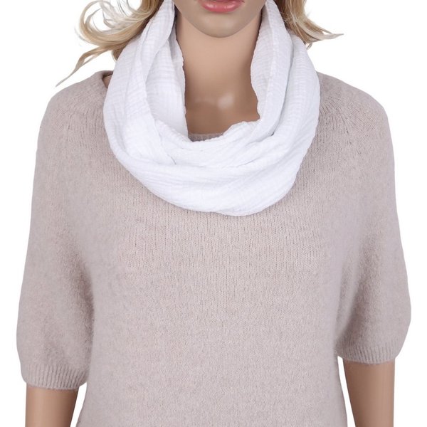 MIRROSI Loop Damen Schal aus Musellin, Made in Italy 70x20cm, Uni, Schlauchschal, (Zweimal um den Hals wickelbar, ca. 70x20cm), Damen Halstuch ideal für Frühlin