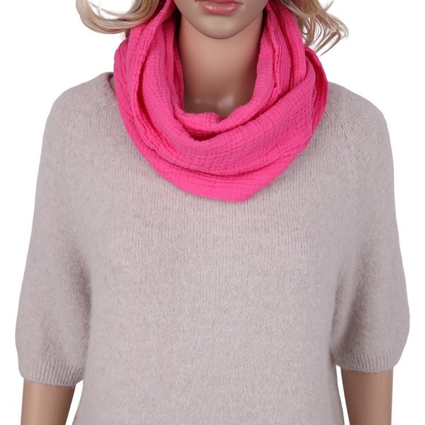 MIRROSI Loop Damen Schal aus Musellin, Made in Italy 70x20cm, Uni, Schlauchschal, (Zweimal um den Hals wickelbar, ca. 70x20cm), Damen Halstuch ideal für Frühlin