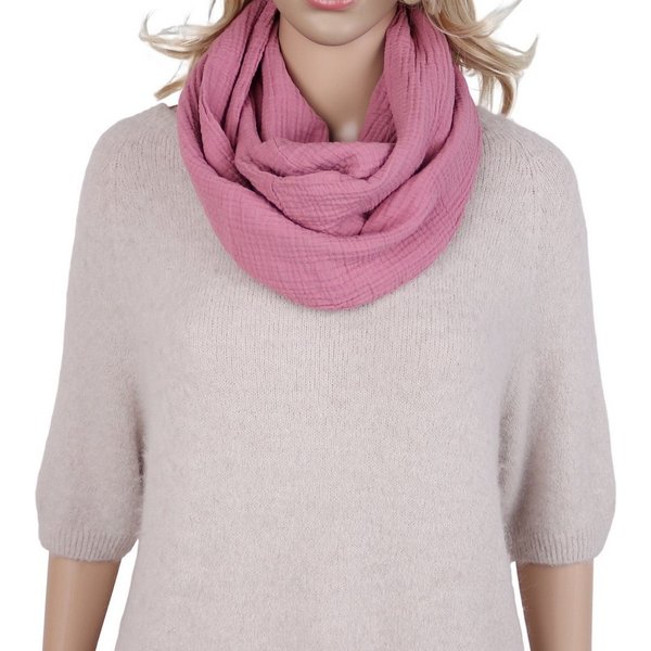 MIRROSI Loop Damen Schal aus Musellin, Made in Italy 70x20cm, Uni, Schlauchschal, (Zweimal um den Hals wickelbar, ca. 70x20cm), Damen Halstuch ideal für Frühlin