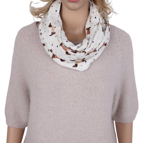 MIRROSI Loop Damen Schal aus Musellin, Made in Italy 70x20cm, Dackel, Schlauchschal, (Zweimal um den Hals wickelbar, ca.70x20cm), Damen Halstuch ideal für Frühl